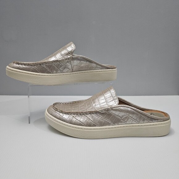 Sofft Somers Moc Mule Sneaker Womens 11 Metallic Taupe Leather Slip On Croc - Picture 2 of 15